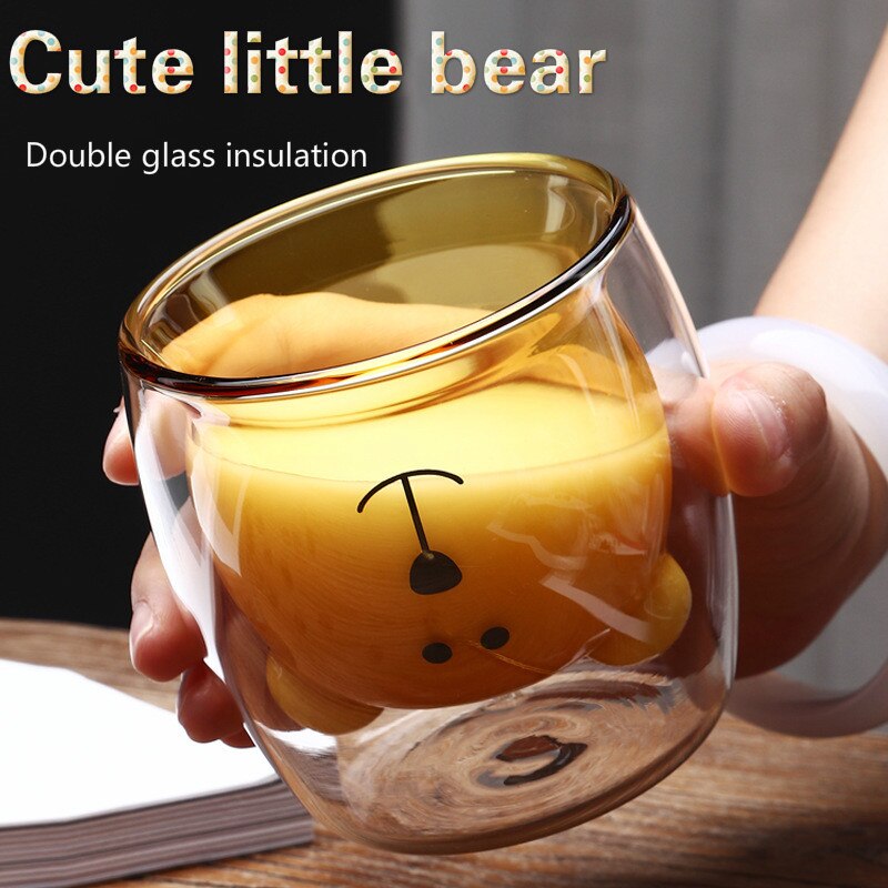 Söt björn dubbelskikt kaffemugg dubbel glas kopp kartong djur mjölk glas dam söt jul