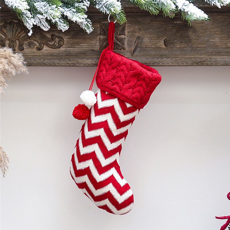 Jaar Kerst Kous Sack Xmas Candy Bag Kerst Decoraties Voor Huis Gebreide Sok Kerstboom Decor