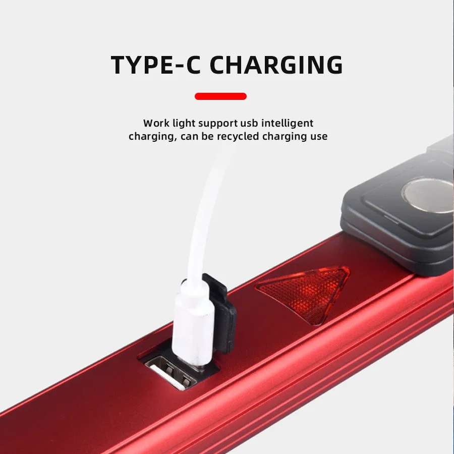 Linterna LED recargable por USB con imán y gancho, resistente al agua con luz roja, Banco de energía, trabajo de reparación, linterna de emergencia