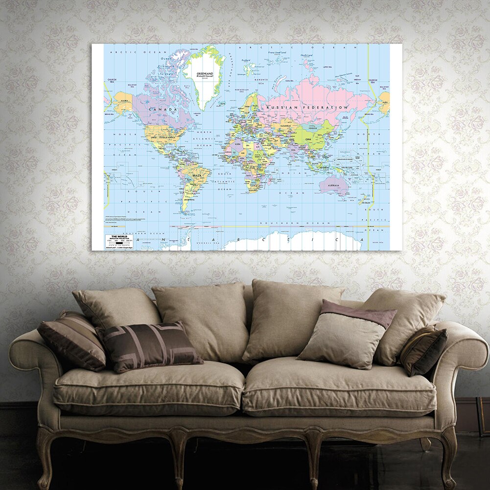 140*100cm Political Map of The World with Details Non-woven Canvas Painting Wall Art Poster Home Decor School Supplies