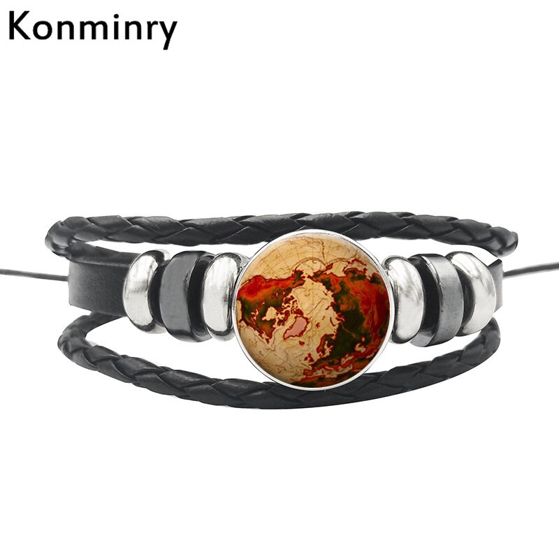 Vintage World Map Globe Leather Rope Bracelet Glass Dome Buttons Africa Bangle For Women Men Jewelry: 5