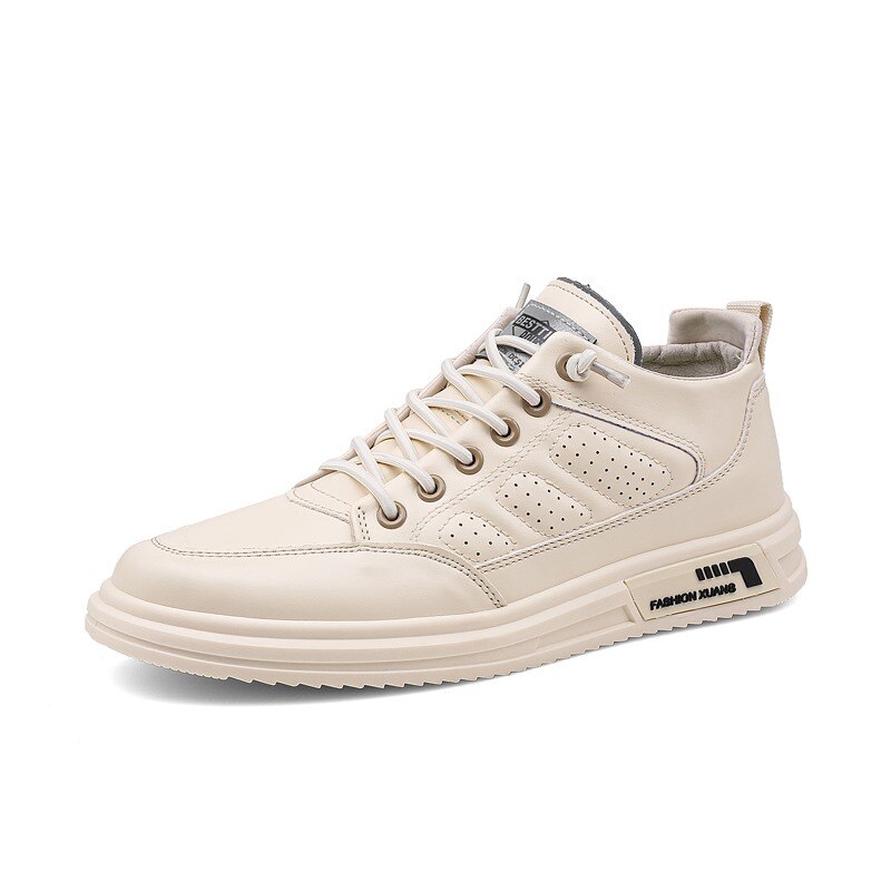 Herfst Leer Mannen Sneakers Wit Ademende Casual Mannen Schoenen Big Size Black Man Gevulkaniseerd Schoenen Zapatillas Hombre Joker: Beige / 10