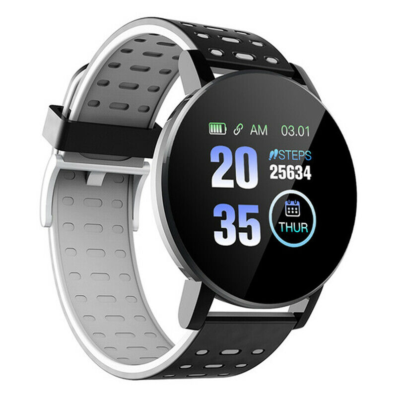 Smart Bracelet Wodoodporna Opaska Fitness - Kolorowy Wyświetlacz LCD - Włókno Węglowe/Silikon: Szary