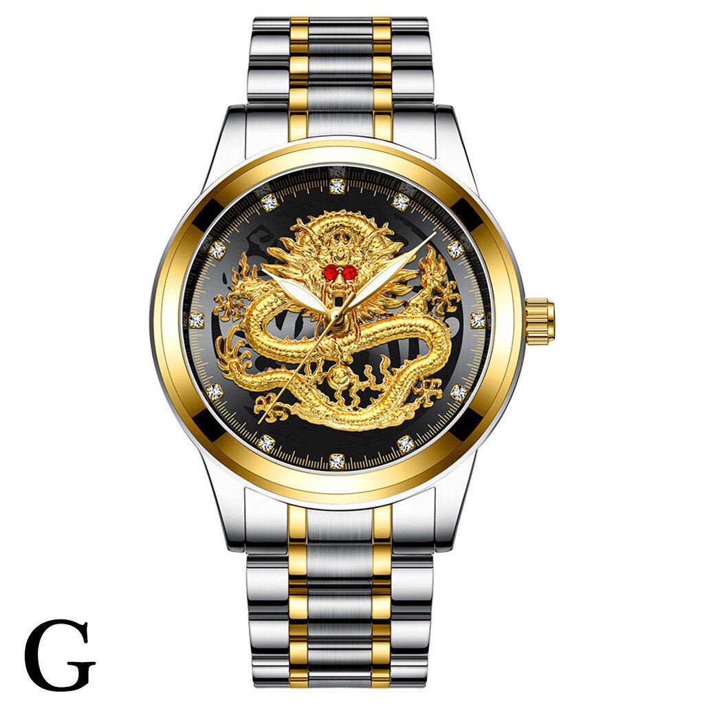 Reliëf Diamant Draak Gezicht Horloge mannen Waterdichte Quartz Horloges: G