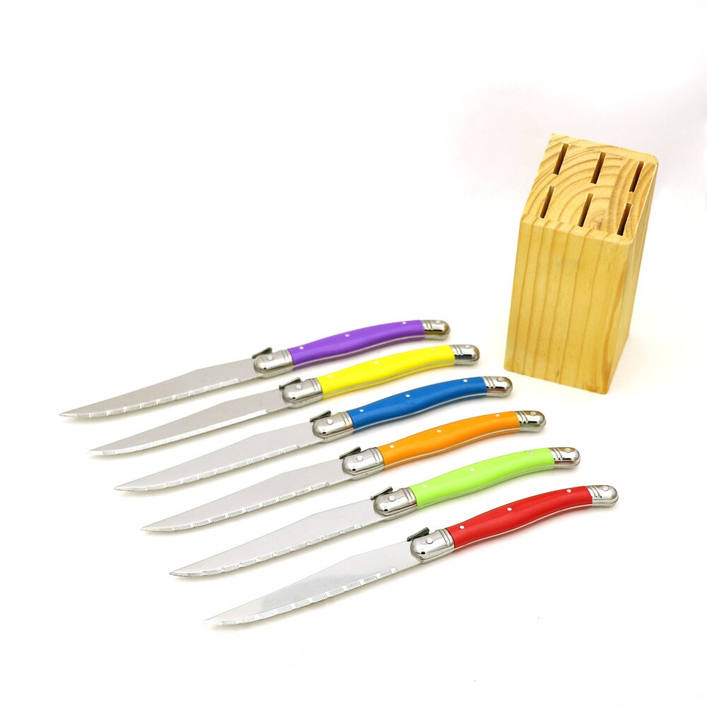 6 stücke/7 stücke Laguiole Stil Edelstahl Steak Messer Set Steak Messer Mit Holz Halter Stahl Abendessen Messer besteck Set