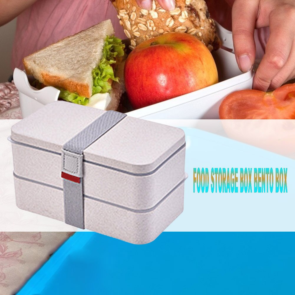 1200ml Wheat Straw Double Layers Lunch Box With Spoon Healthy Material Bento Boxes Microwave Food Storage Container Lunchbox