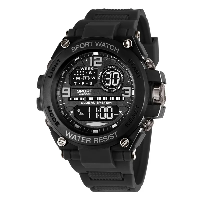 Reloj despertador Digital deportivo para hombre, Esfera Grande luminosa, resistente al agua, cronógrafo electrónico multifuncional, reloj multifuncional