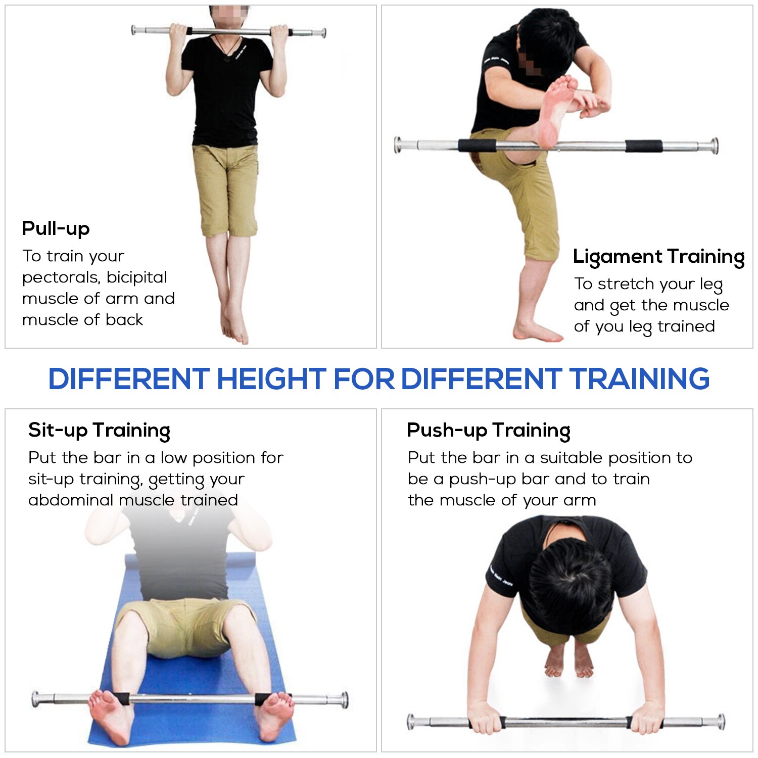 Adjustable Doorway Pull Up Bar Fitness Door Way Chin Up Horizontal Home Gym Exercise Fitness Workout Equipment 350LB Bearing