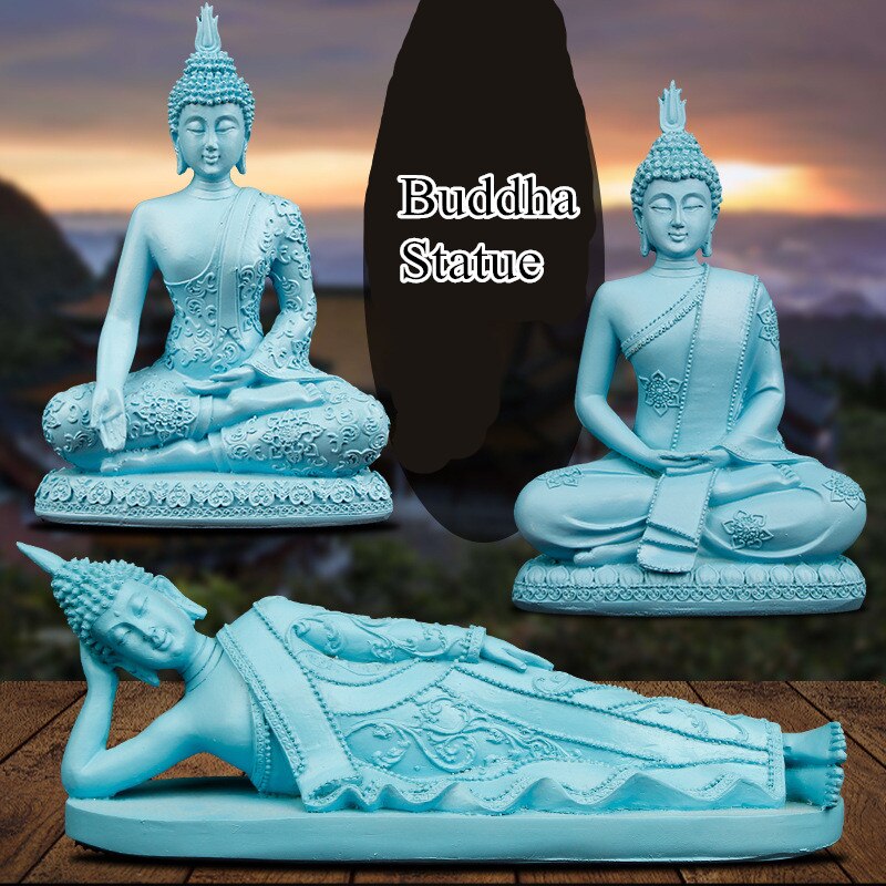 [vip] thailand blå buddha statue ornamenter indisk buddha skulptur feng shui harpiks tilbehør til hjemmedekorasjon