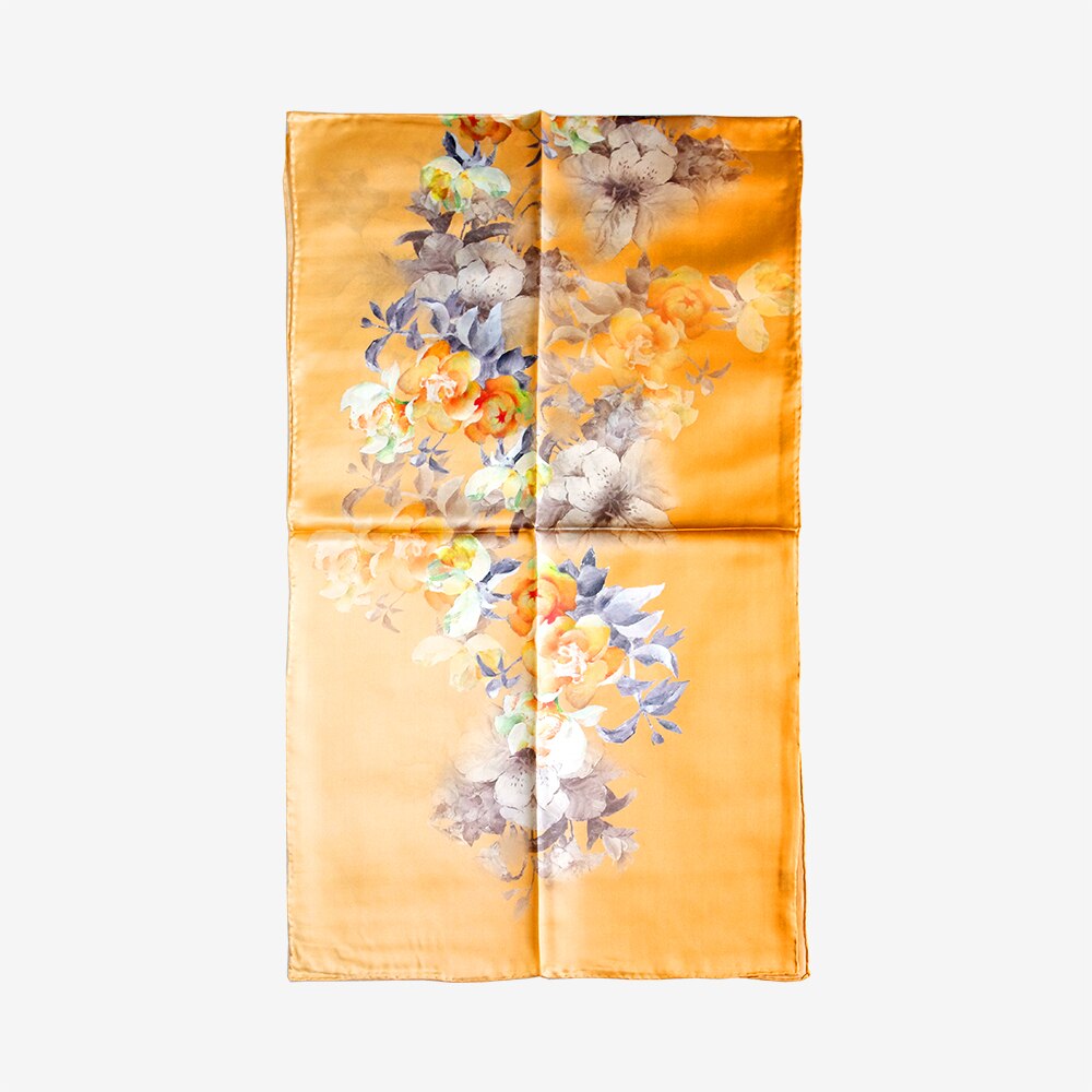 Aishidis Oblong zijden Sjaal Grace Bloem Sjaals & Wraps Mode Vrouwelijke Lente Kleding Accessoires Oranje Handgemaakte Zomen