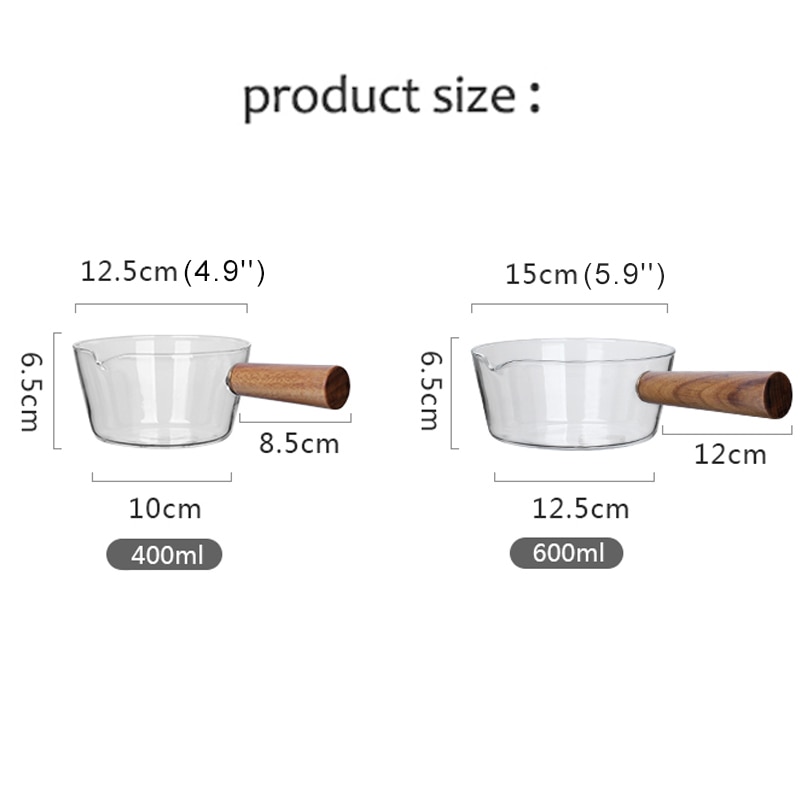 Mjölkgryta i glas med trähandtag 400ml/600ml kokkärl för salladsnudlar gasspis grytor och kastruller