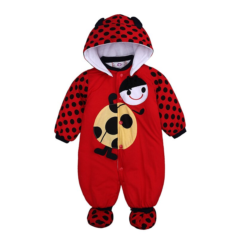 Winter Newborn Jumpsuit Printed Animal Baby Rompers Hoodie Clothes For 0-9M Boys Girls: red / 3M