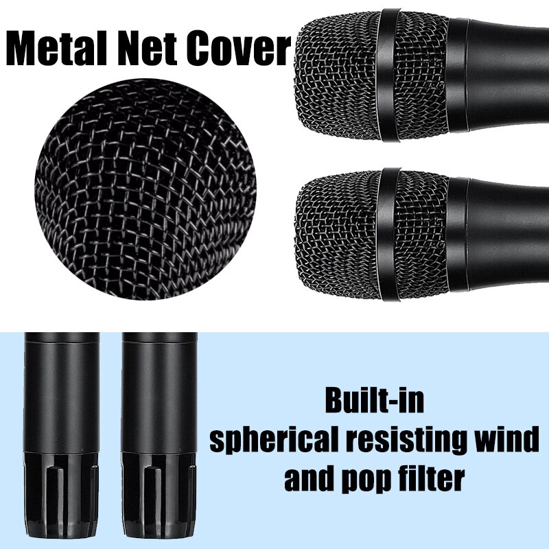 Efficient UHF Wireless Microphone System 2 Channel 2 Cordless Handheld Mic Kraoke Speech Party Cardioid Microphone 50M Receive