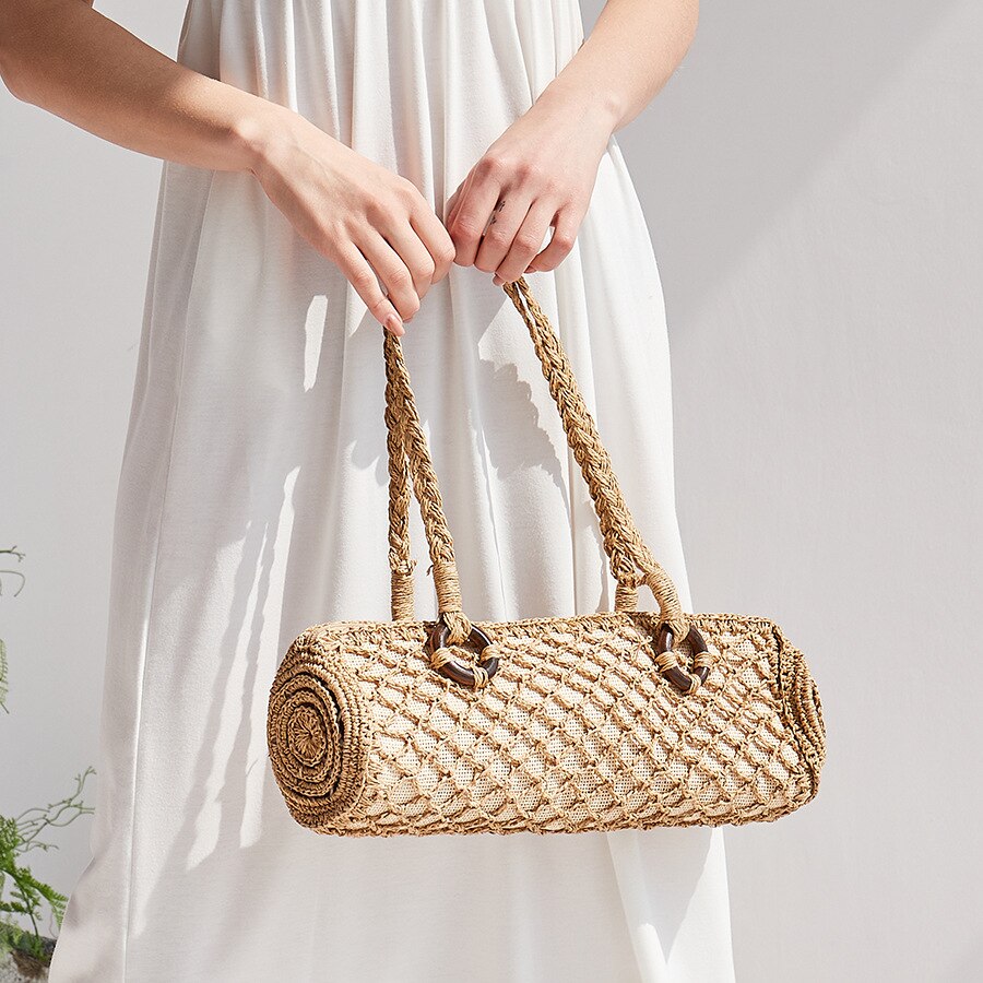 Straw Purse NIUEIMEE ZHOU Women's Straw Woven Shoulder Bag - Zipper Hobo Purse For Everyday Use Women's Woven Hobo Purse With Leather Strap Zipper