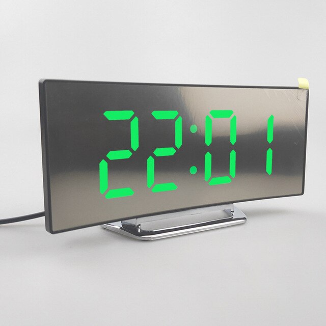 Mirror LED Alarm Clock Multifunction Wireless 5.0 Bluetooth Music Player Electronic Digital Wireless Table Clock: Green