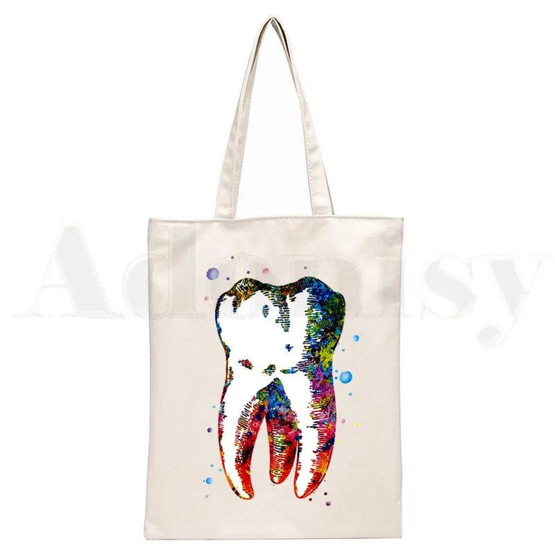 Tooth and Dentist Graphic Aesthetic Funny Handbags Shoulder Bags Casual Shopping Girls Handbag Women Canvas Bag: Lavender