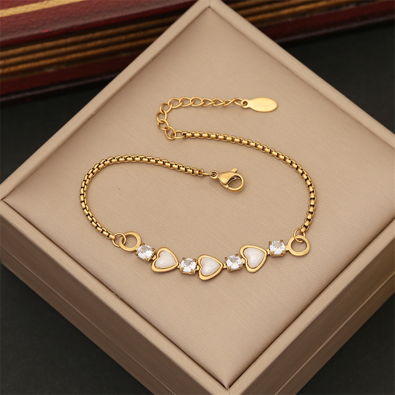 Acciaio inossidabile 316L New Fashion Fine Jewelry fresco e dolce 6 colori zircone Love Heart Shape Charm Chain bracciali per le donne: Luce di Colore Giallo Oro