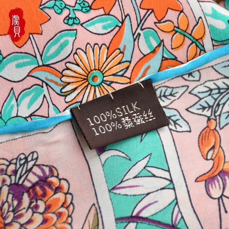 Pink blomstret ægte silke satin tørklæde kvinder 100%  naturlige silke hovedtørklæder firkantet forår efterår bandana sjal til damer