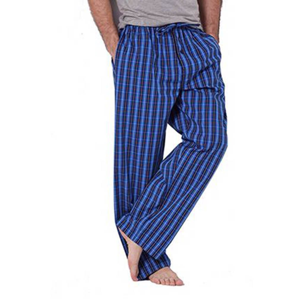 Pijamas a cuadros para hombre, pantalones de algodón y lino, holgados, de talla grande, 2022 KG, ropa de casa a cuadros azules, 200