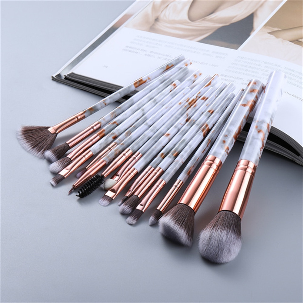 FLD10/15Pcs Marble Kabuki Makeup Brushes Set Cosmetic Eye Shadow Foundation Blush Blending Beauty Make Up Brush Tools Maquiagem