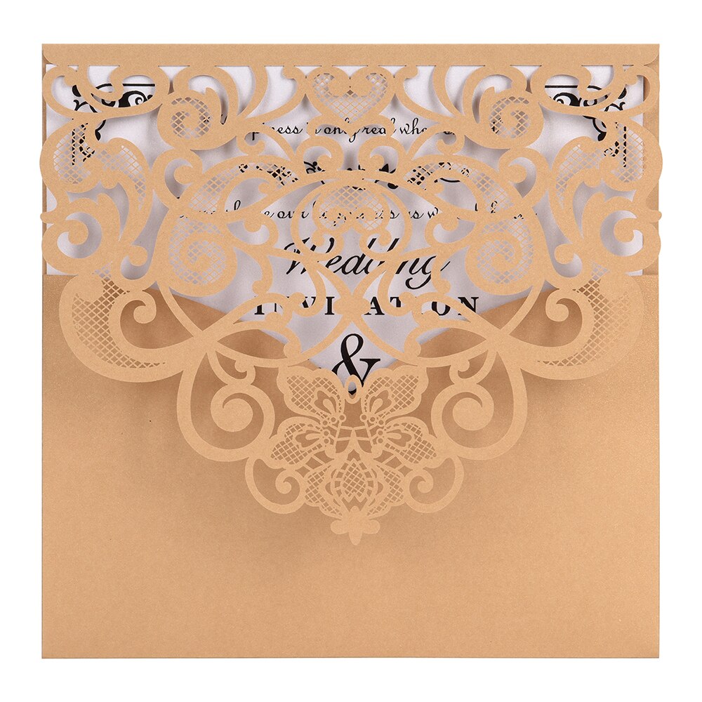 10PCS Gold Wedding Cards with Blank Inner Sheet Pearl Paper Invitations Cards For Wedding Birthday Wedding Invitations: Gold / Without inner card