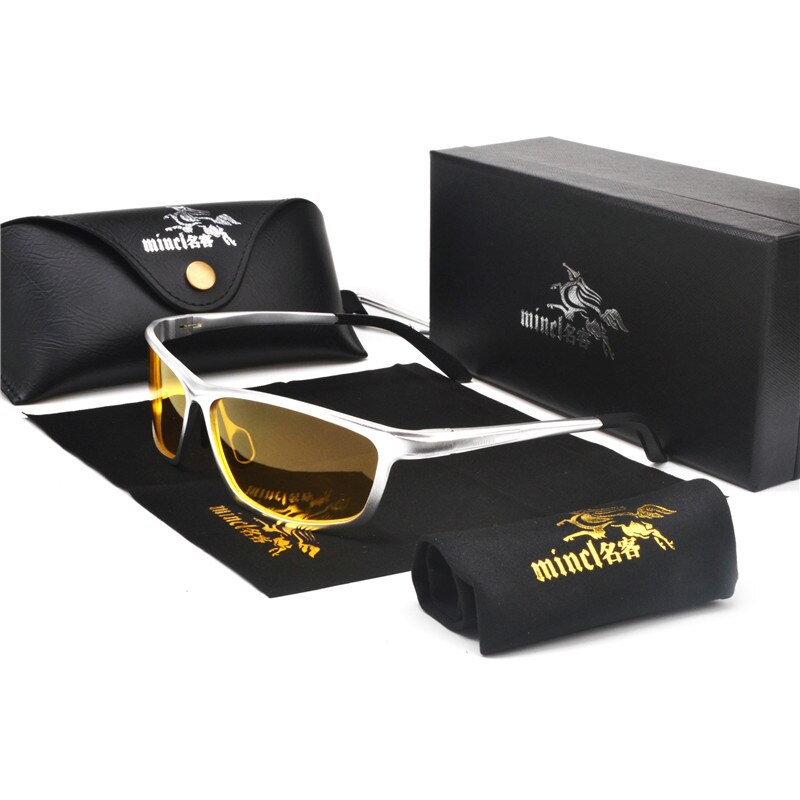 MINCL Night Vision Driving Sunglasses Men Polarized Brand Square Sun Glasses Male Unisex Eyewear with Box NX: Default Title