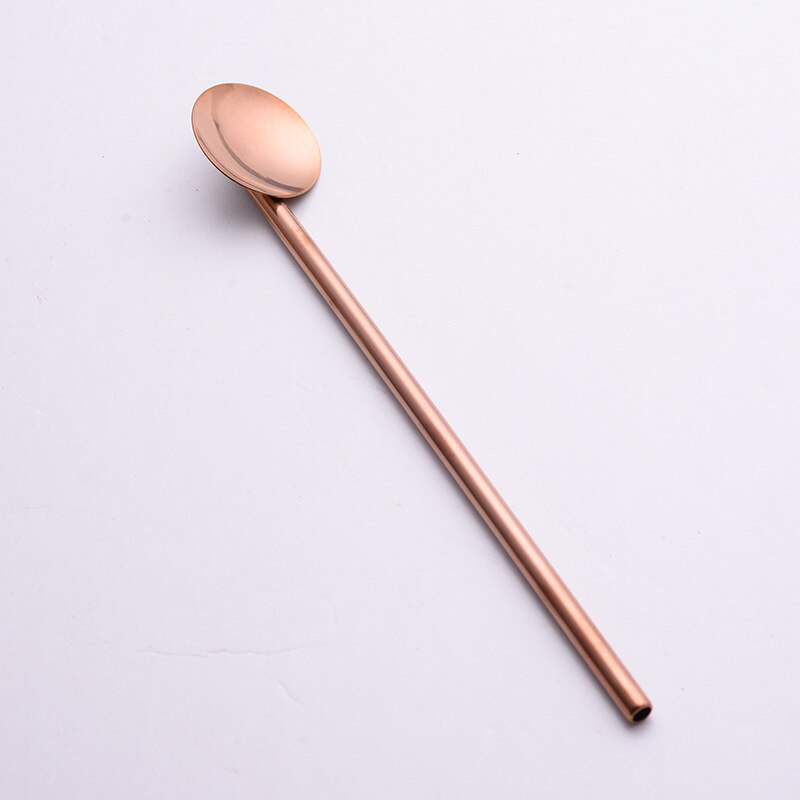 Eco Friendly 304 Stainless Steel Reusable Straws Spoon Beer Drinking Straws Coffee Straws Spoon 190mm: Rose Golden