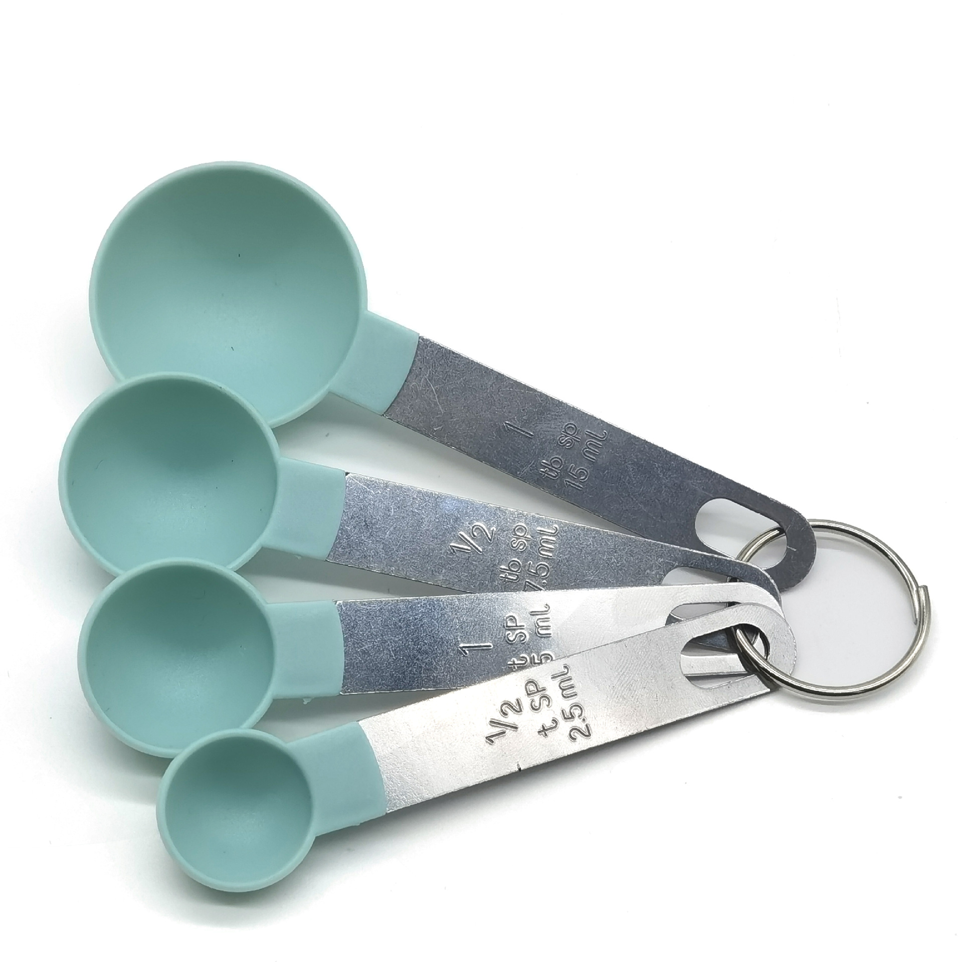 Taza medidora para hornear, cuchara medidora con mango de acero inoxidable de 8 piezas con taza medidora graduada, taza medidora de gramos: 4pcs spoon Blue