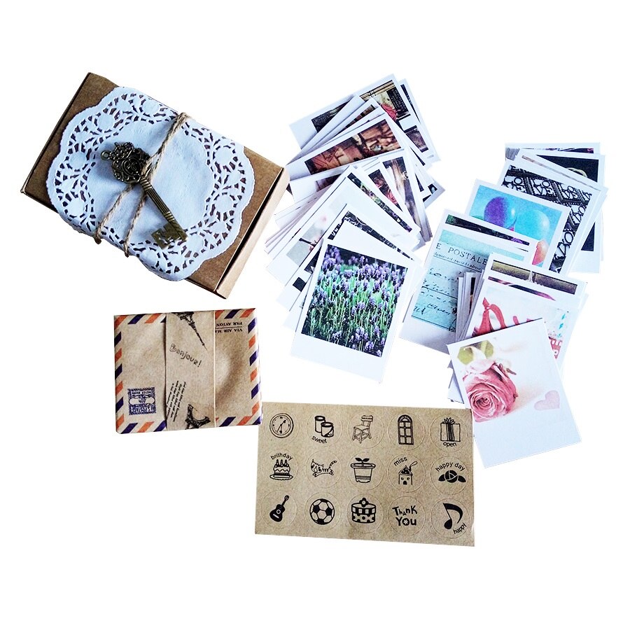 60 Vintage Cards 60 Envelope With 60 Stickers Set LOMO Mini Greeting Card Postcard Kraft Envelope Festival