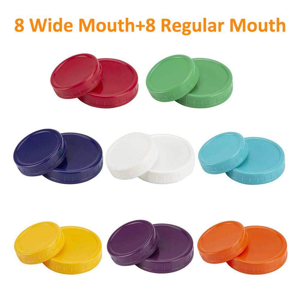 16PCS Mason Jar Lids Wide Mouth Round Colored Plastic Lid For Mason Canning Jar 86mm/70mm