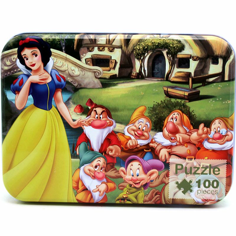 100 pcs/set Holz Puzzle Cartoon Spielzeug 3D Holz Puzzle Eisen Box Paket Jigsaw Puzzle für Kind Frühen Bildungs montessori Spielzeug: snow white 100