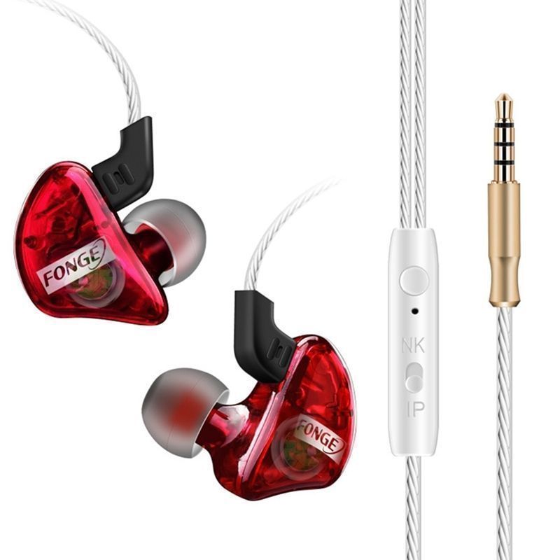 Fonge Transparante T01 In-Ear Oortelefoon Subwoofer Stereo Bass Oordopjes Headset met Microfoon voor HTC Huawei smart telefoon: Rood