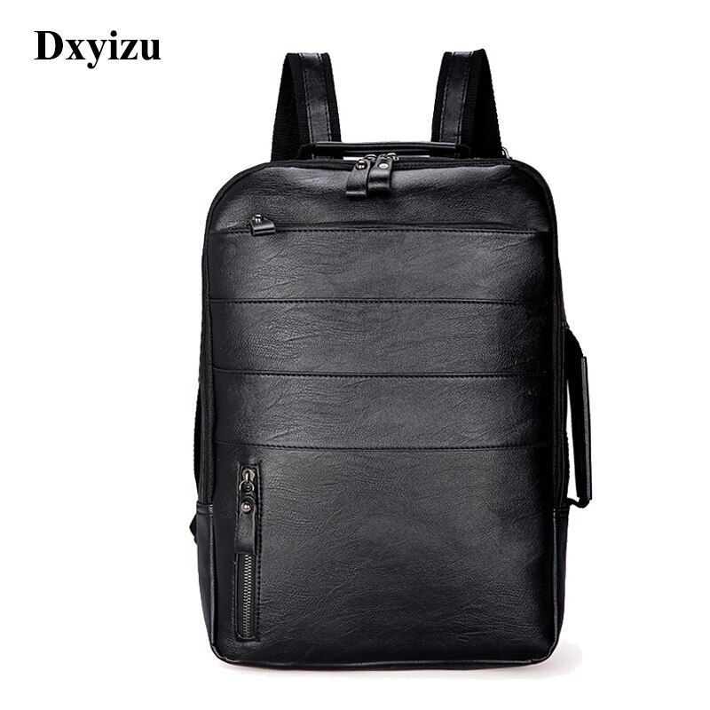 bolso Casual de para hombre, mochila impermeable para hombre y mujer, mochila de cuero PU de para viajes, mochila para ordenador portátil: Black