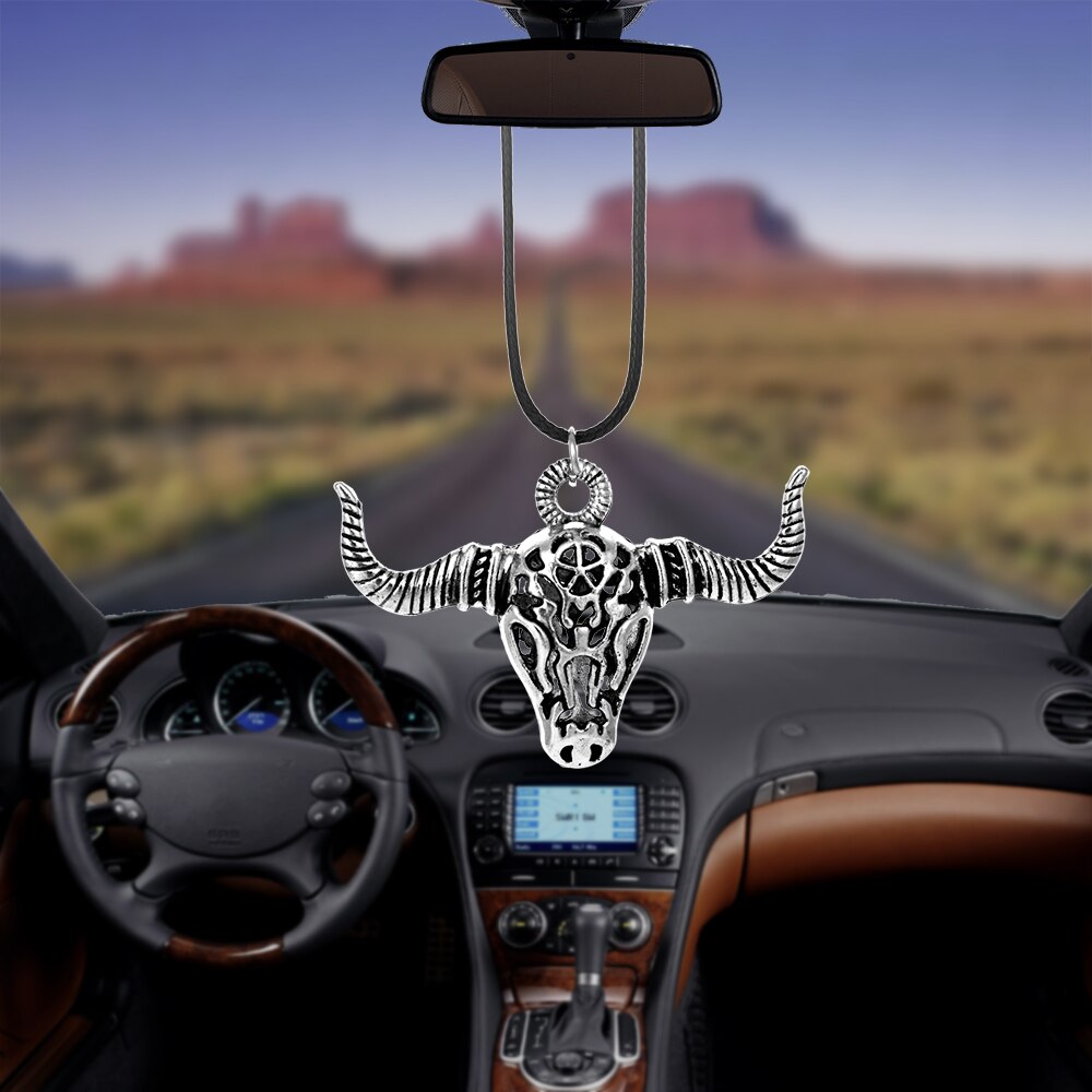 Auto hanger achteruitkijkspiegel decoratie zinklegering ossenhoorn auto stier hangende ornament auto interieur accessoires decoratie
