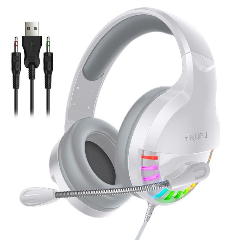 Berufs verdrahtet Spielen Headset LED Licht Kopfhörer Mit Mic Für Computer PS4 Spielen Einstellbare Bass Stereo: weiß