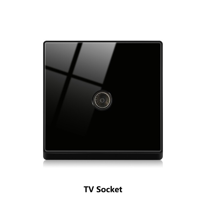 Atlectric Wall Sockets Internet With TV Outlet CAT5 Data Network Dual Computer Black Luxury Glass Panel Phone Socket 86mm*86mm: 1T