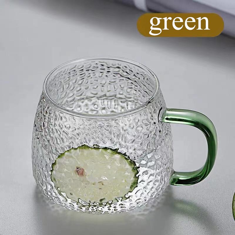 400Ml Thickened Hammered Glass High Resistant Japanese Hammered Glass Mug with Handle: Green