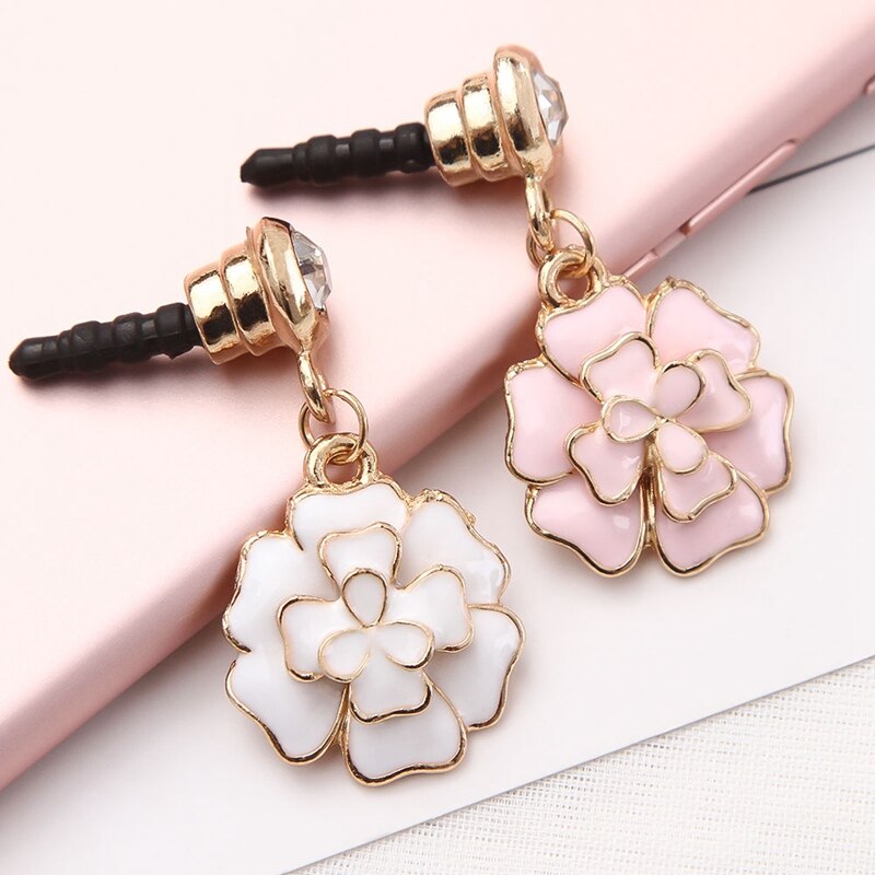 Auriculares a prueba de polvo de 3,5mm para iPhone, auriculares con flores de diamantes de imitación, enchufe antipolvo, accesorios para todos los teléfonos móviles
