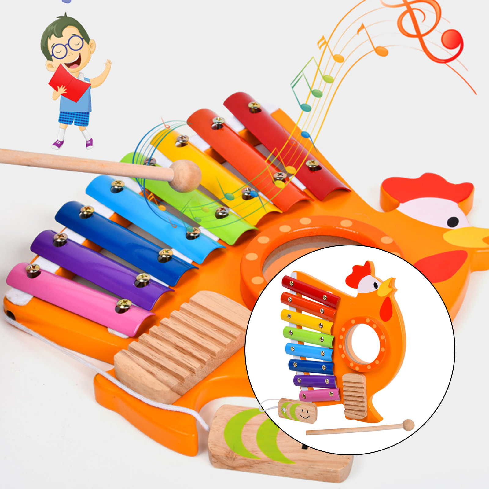 baby musik spielzeug holz 3-in-1 8 Hinweis Holz Xylophon Schlagzeug Rhythmus... – Grandado