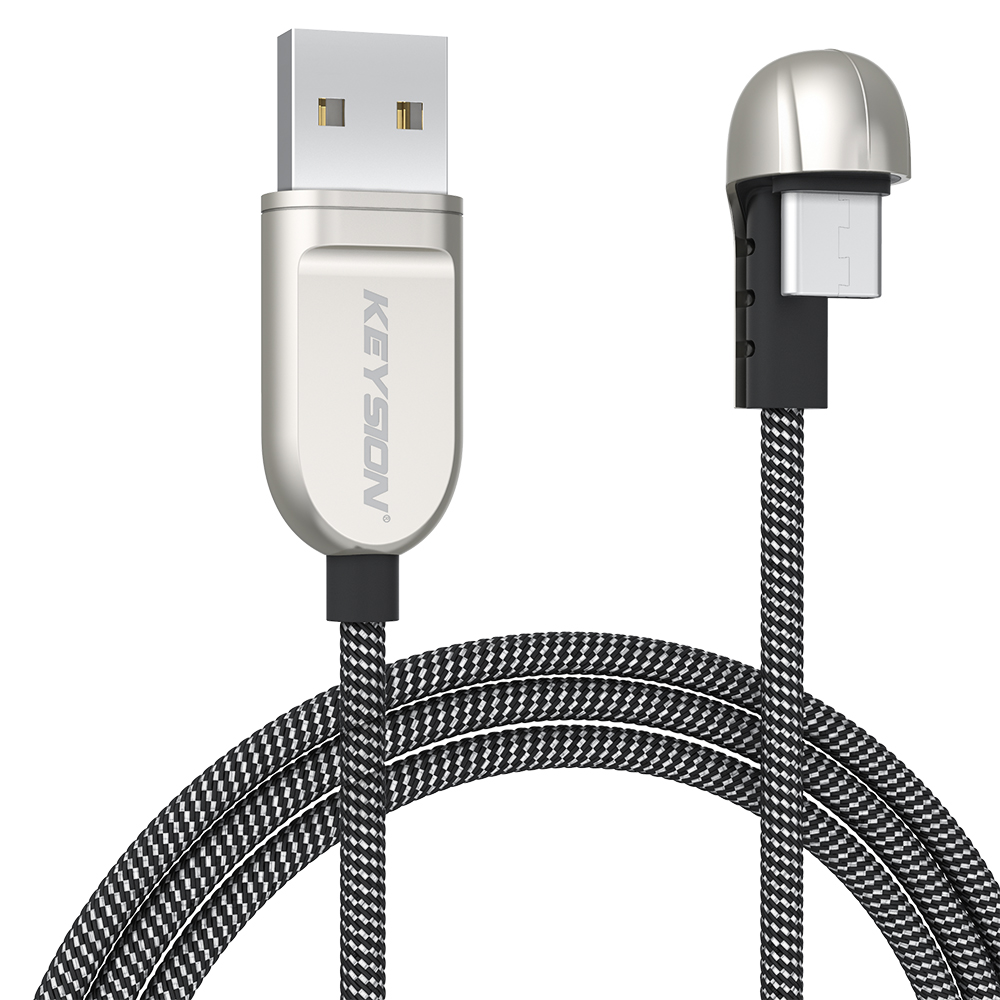 KEYSION 3A Schnelle Ladung Typ C USB Kabel 90 Grad USB C Biege Spiel Ladekabel Android Telefon Ladegerät 90 winkel Typ-C Daten Kabel: Black