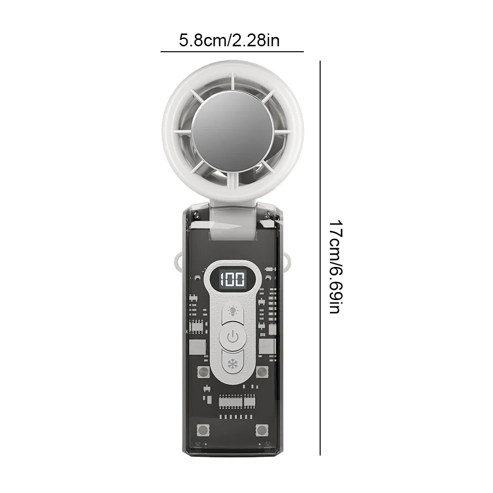 Bärbar handhållen fläkt med led-ljus 100 hastigheter hopfällbar personlig kylfläkt uppladdningsbar hopfällbar resefläkt för camping vandring