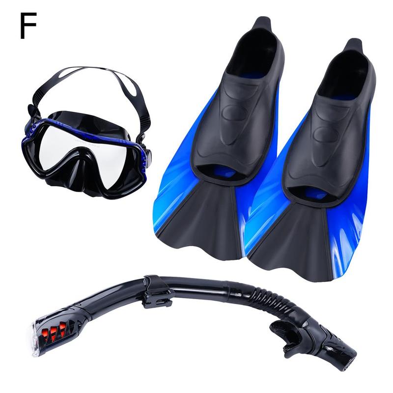 Snorkeling Set Silicone Swim Goggles Scuba Diving Mask Dry Snorkel Swim Fins buceo маска для плавания очки для плавания: F