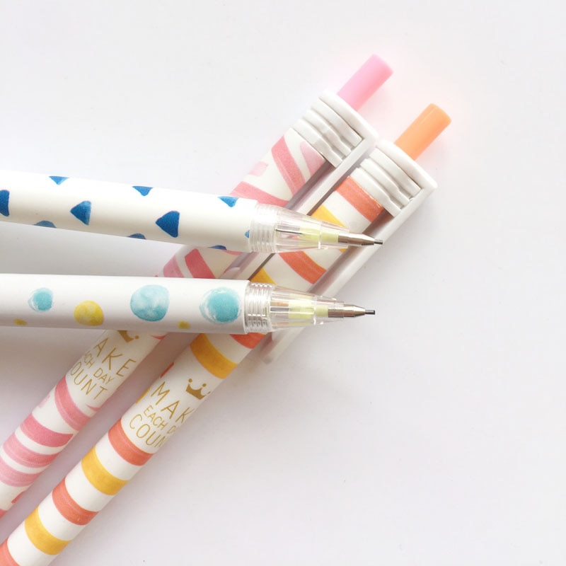 3X Simple Stripe Dots Press Mechanical Pencil School Office Supply Student Stationery Kid Automatic Pencil 0.7mm