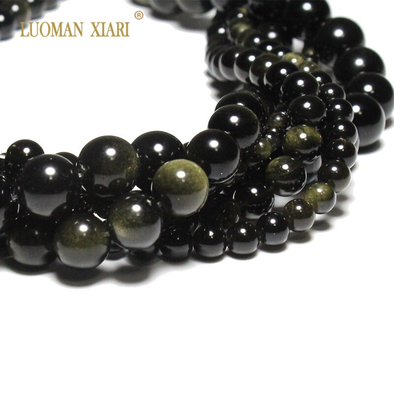 AAA+ Natural Stone Beads Round Golden Obsidian Beads For Jewelry Making DIY Bracelet Necklace 4/6/8/10/12/14 mm Strand 15''