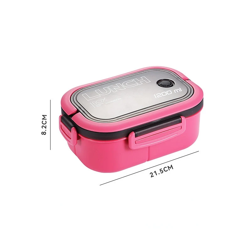 1200ML 2 Layer Bento Lunch Box With Spoon Fork, Kid High Capacity Microwae Food Containers Portable Leakproof Office Camping: Pink