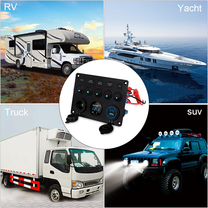 5 Gang Marine Boat Switch Panel Led Waterproof Circuit With Voltmeter Dual Usb Charger Panel Switch Boat Yacht 12v 24v