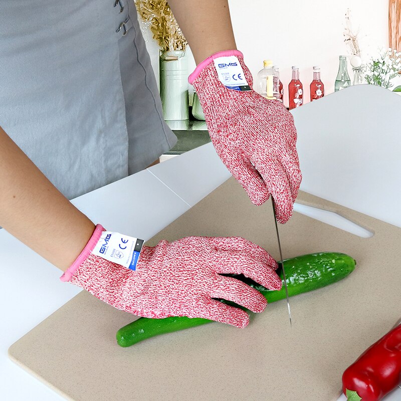 Anti cut handsker gmg rød madkvalitet til køkken hppe  en388 niveau 5 ansi beskyttende handsker skære resistente handsker