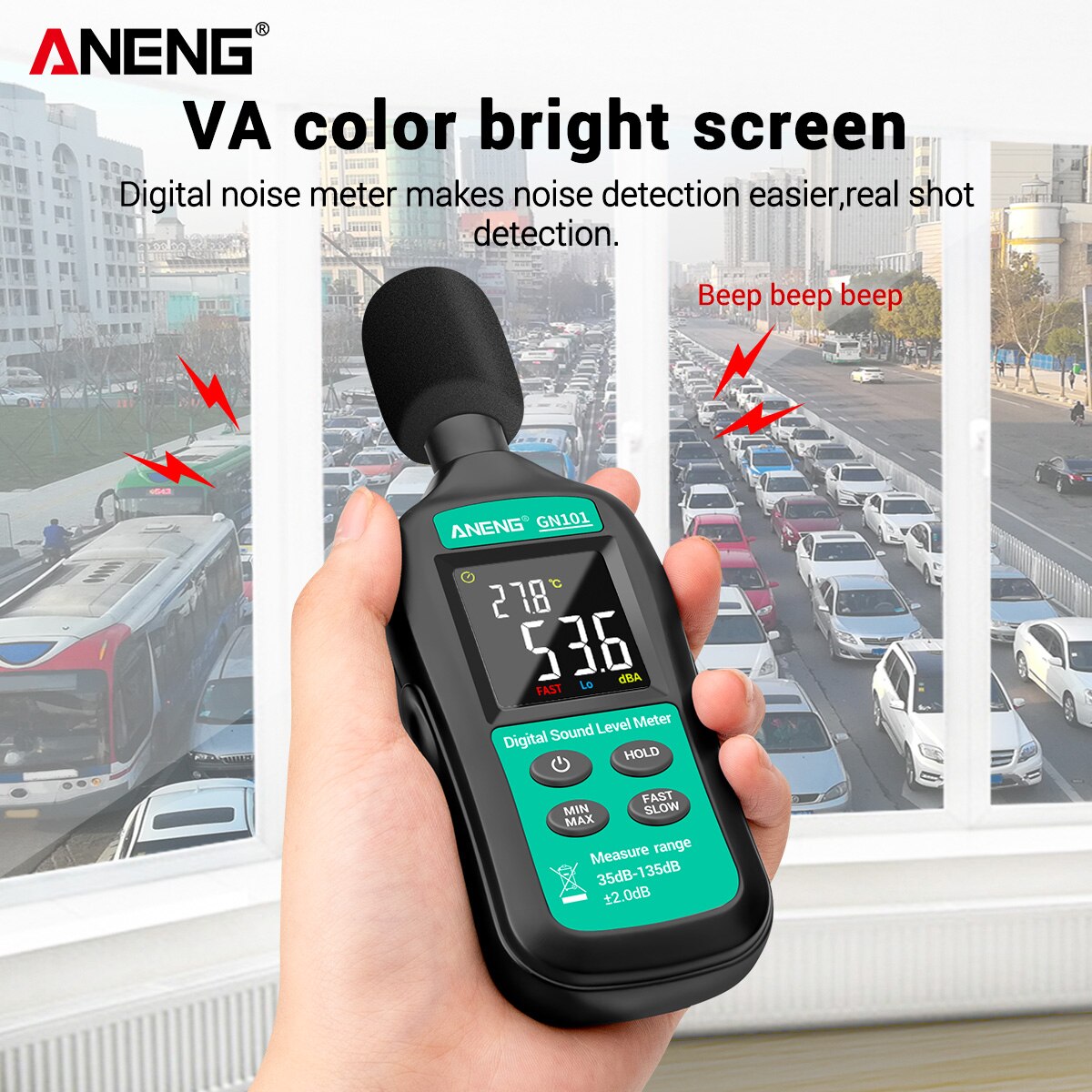 Digitale 35db-135db Decibel Noise Meter Lcd Display Sound Level Meter Hoge Nauwkeurige Geluid Decibel Monitor Huishoudelijke Noise Tester