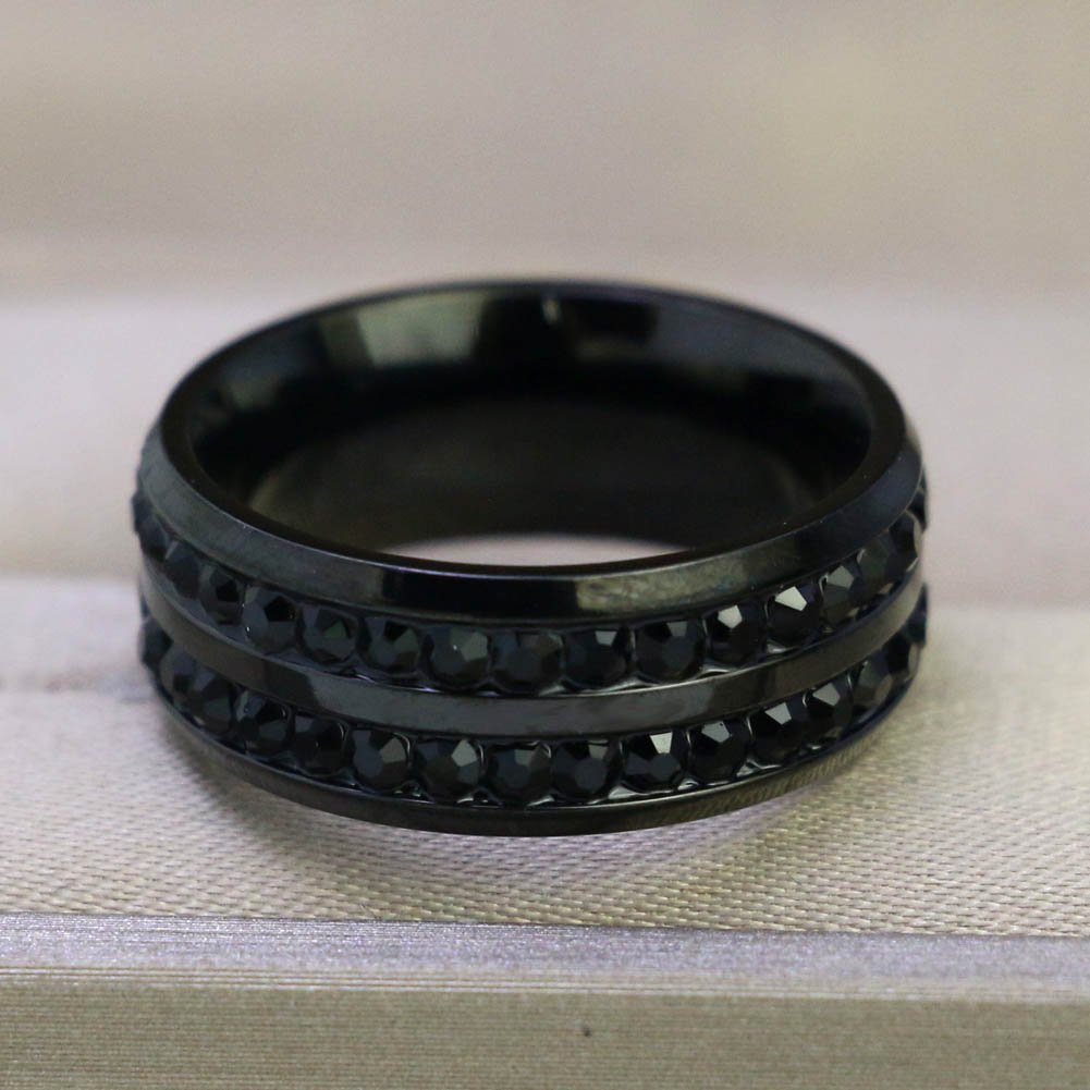 Anillos de pareja con dijes, conjunto de anillos románticos con diamantes de imitación negros para mujer, anillo de acero inoxidable con piedra CZ negra de dos filas para hombre, joyería de boda