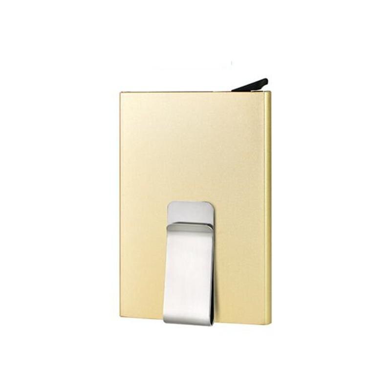 Mannen Metalen Kaarthouder Vrouwen Effen Kleur Lederen Aluminium Bank Credit Card Houder Visitekaartje Case Automatische Pop Up Minimalistische: Golden